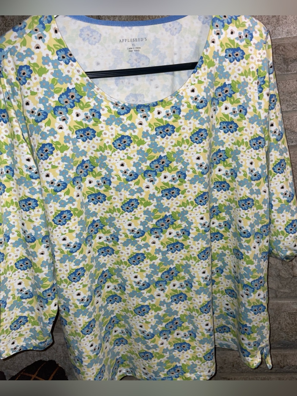 Appleseed's Blue & Green Floral Scoop Neck Long Sleeve Top